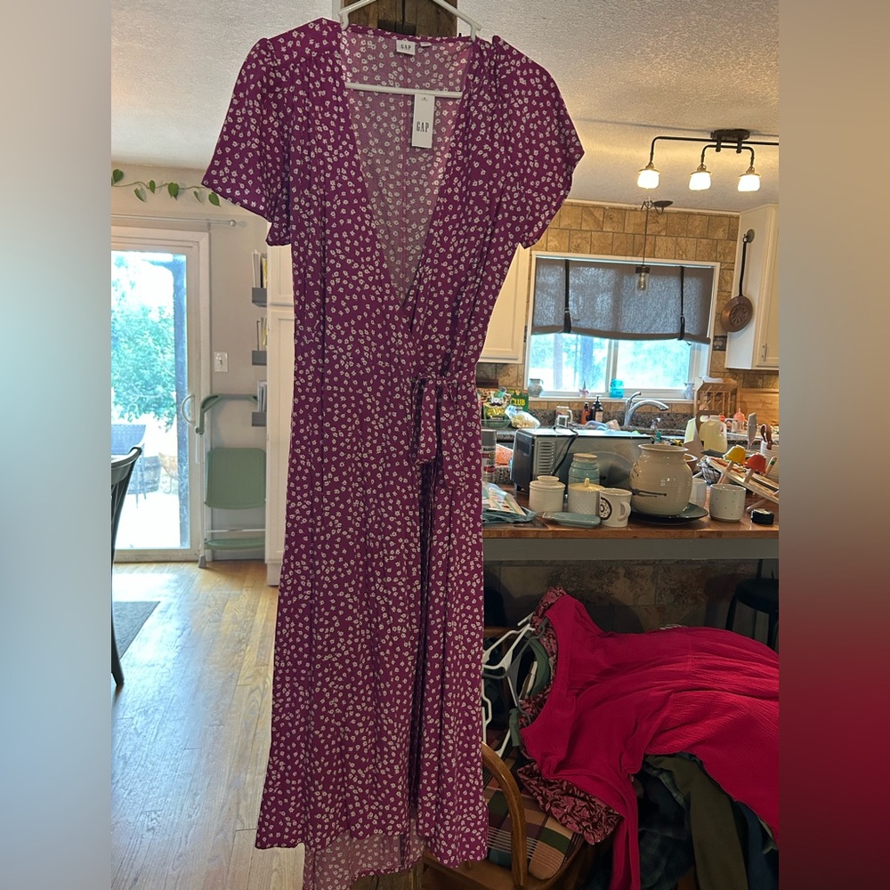 Gap Factory Purple Floral Midi Wrap Dress